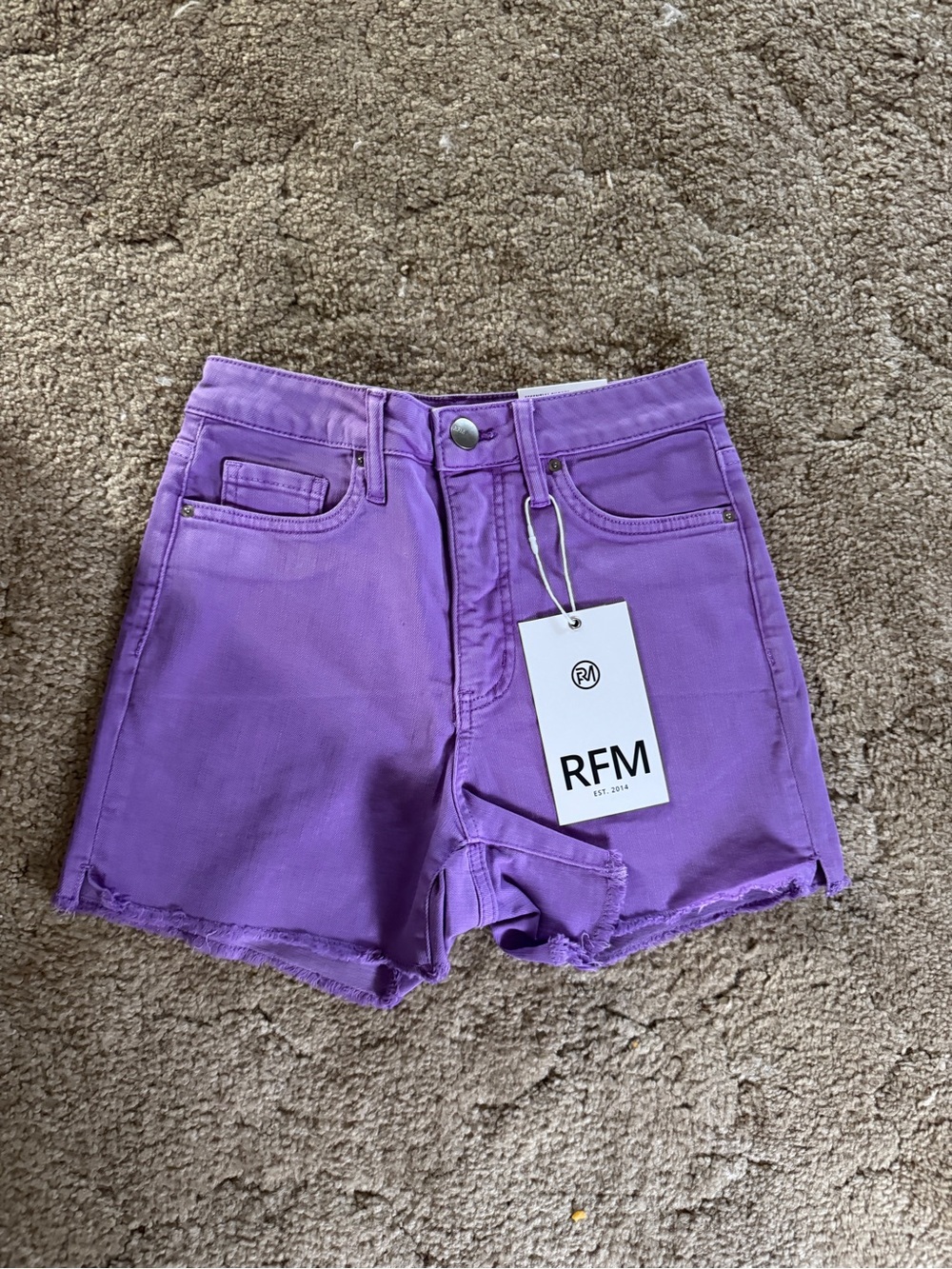 High-Rise Purple Denim Shorts